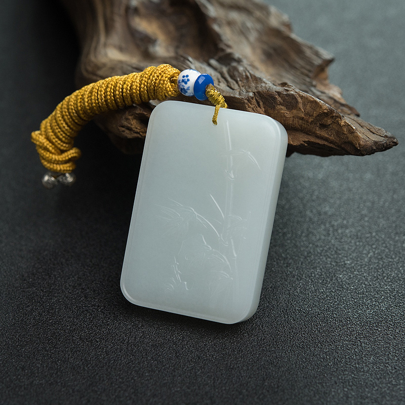 山料和田玉竹报平安吊坠-红掌柜