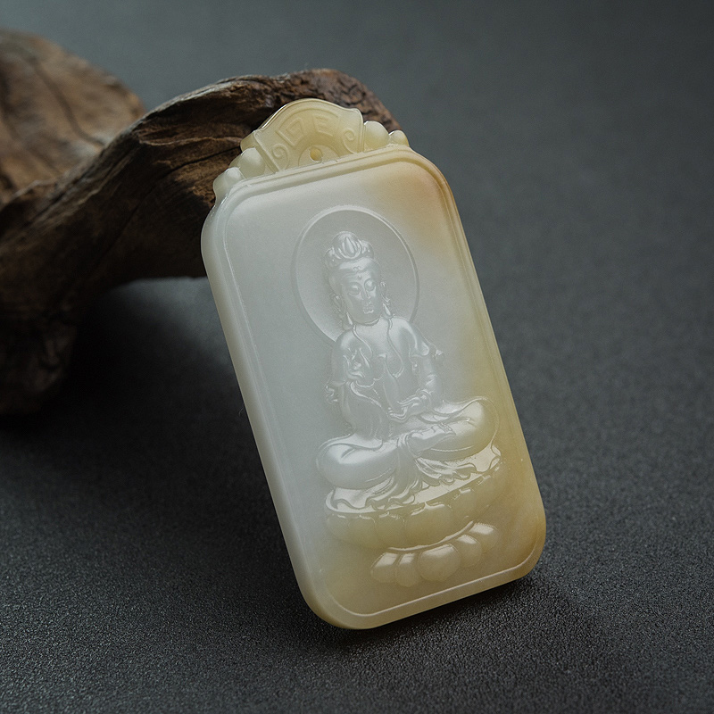 俏色和田玉观音吊坠-红掌柜