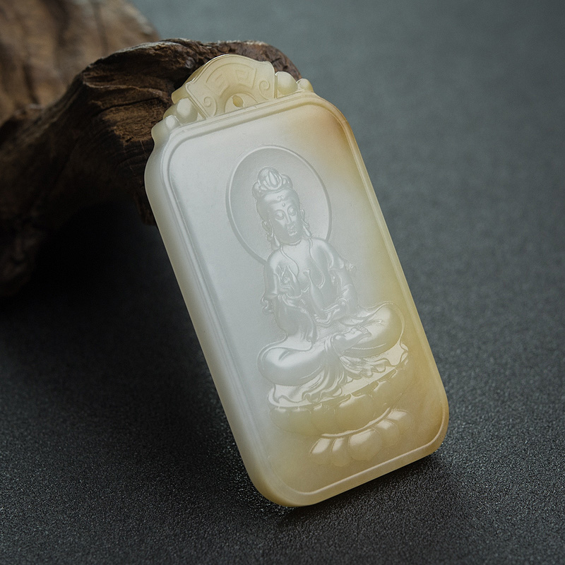 俄罗斯天然和田玉观音吊坠-红掌柜