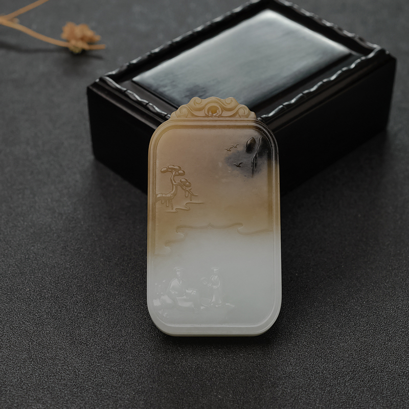 和田玉山水意境牌吊坠-红掌柜