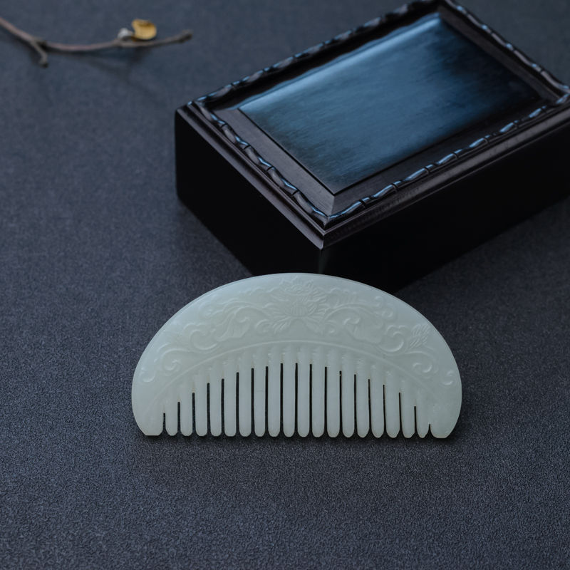 俄料天然山料和田白玉梳子-红掌柜