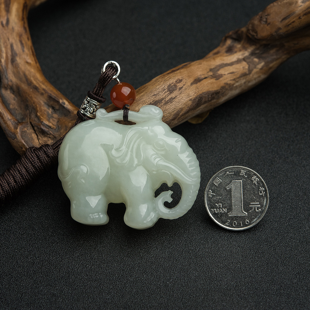 天然和田青白玉大象吊坠-红掌柜