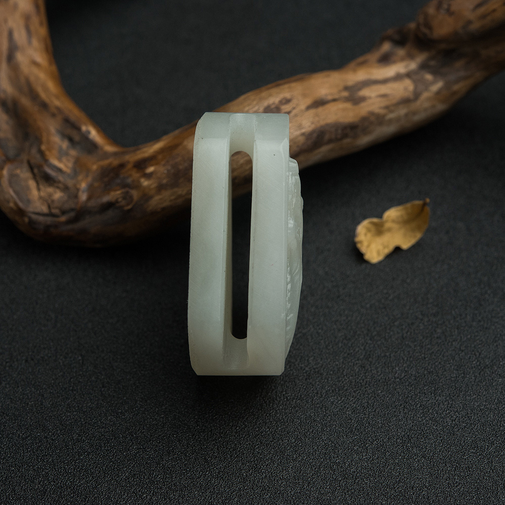 天然和田白玉狼皮带扣-红掌柜