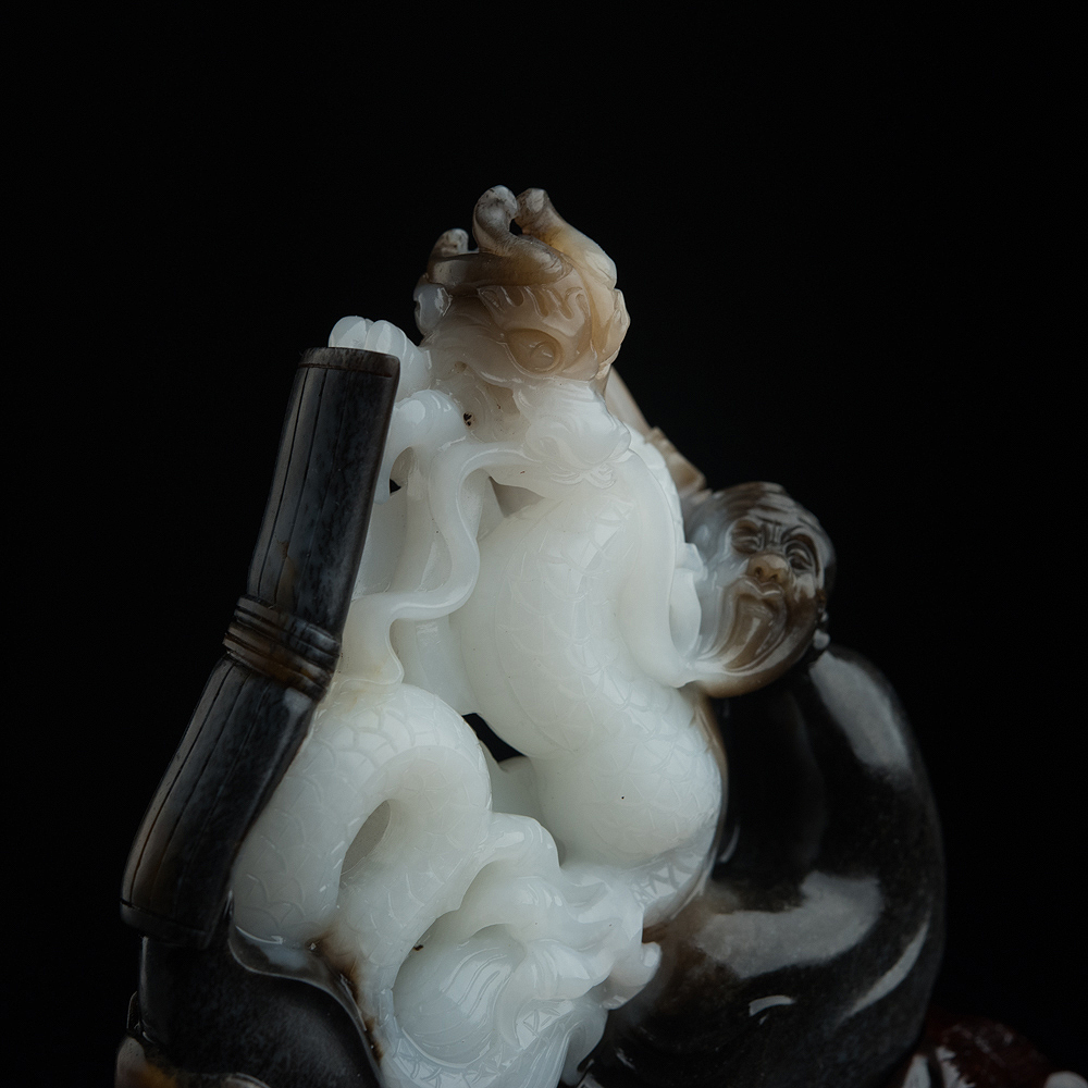 俄罗斯和田玉画龙点睛摆件-红掌柜