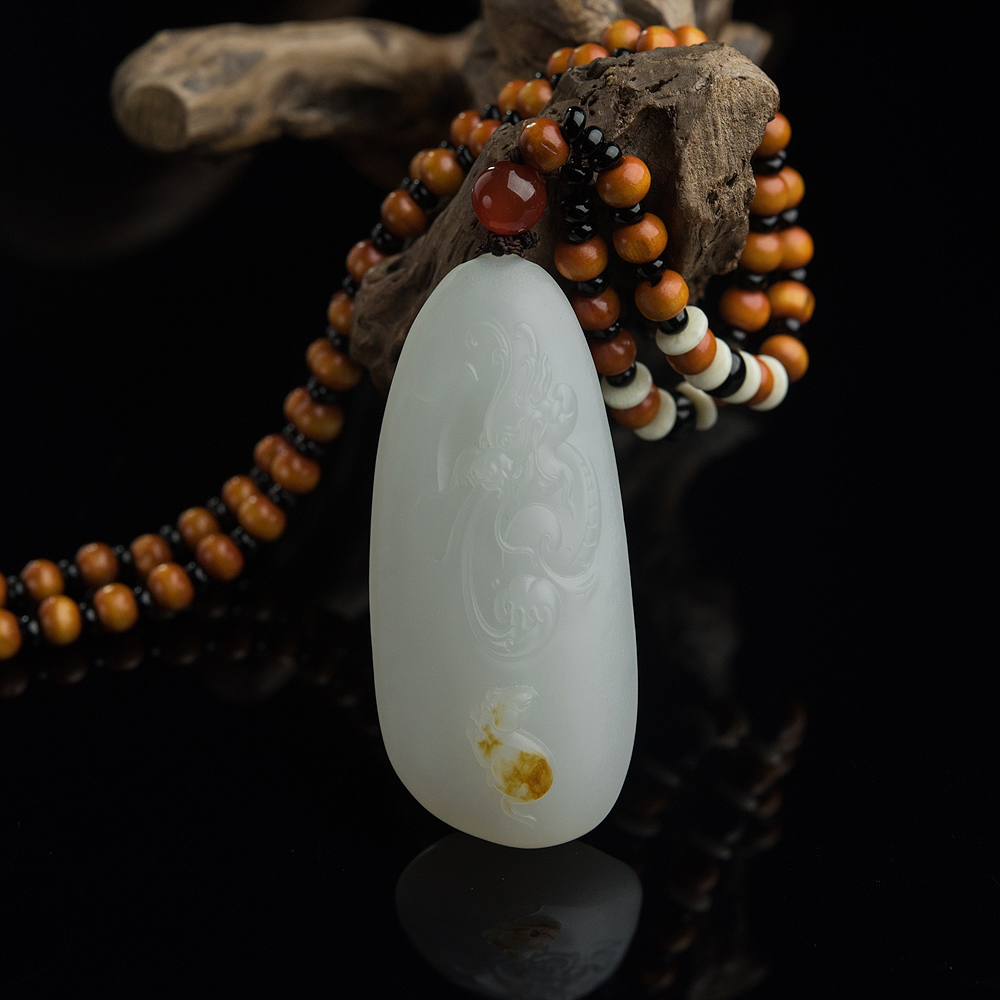 山料和田白玉望子成龙吊坠-红掌柜