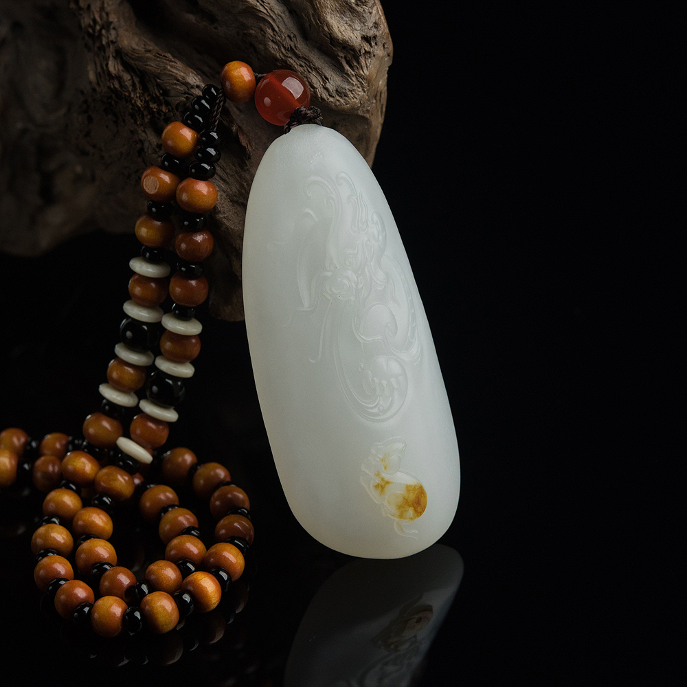 天然和田玉望子成龙吊坠-红掌柜