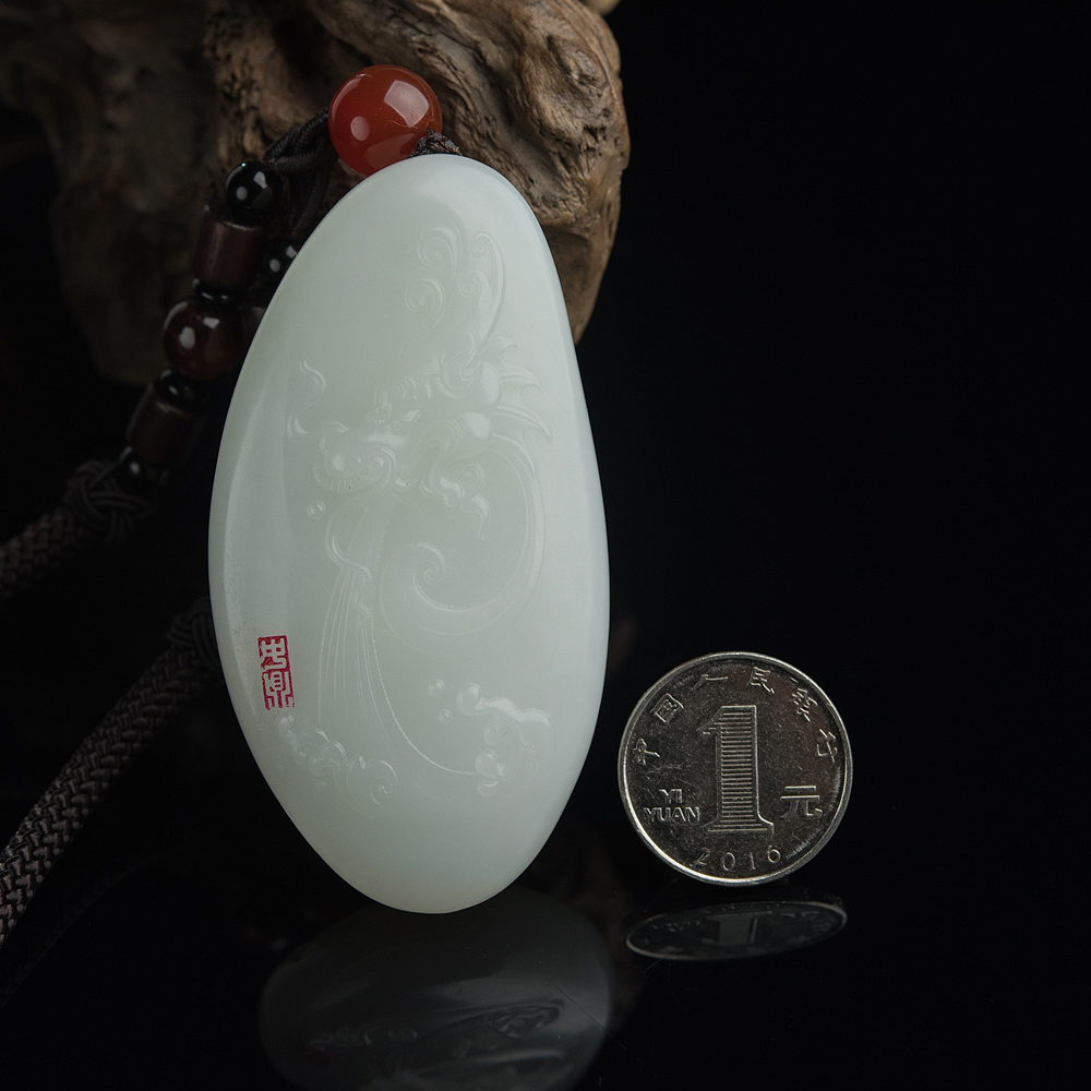 俄罗斯和田玉金龙吐水手把件-红掌柜