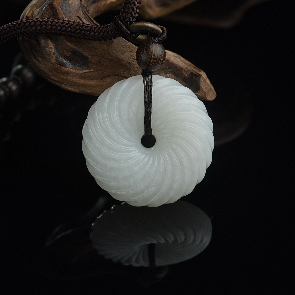 山料和田白玉平安扣手把件-红掌柜