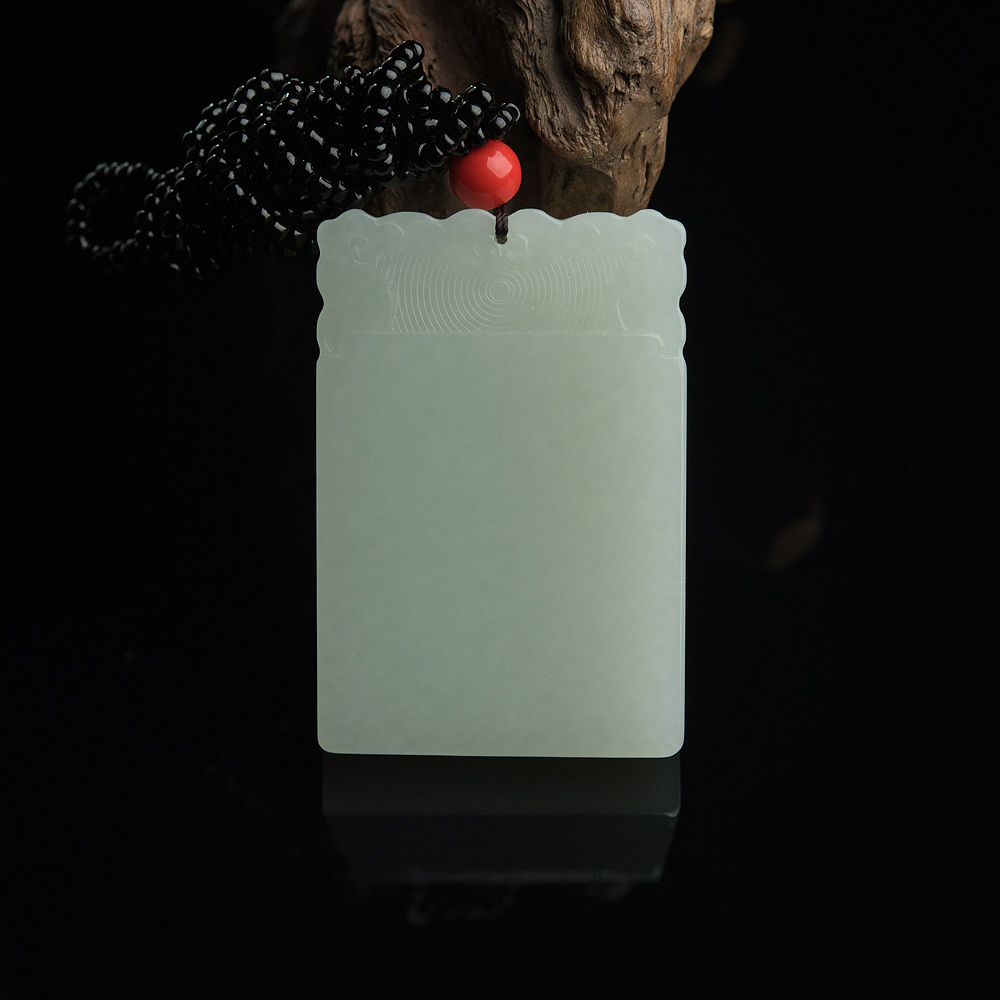 山料和田青白玉平安无事牌吊坠-红掌柜