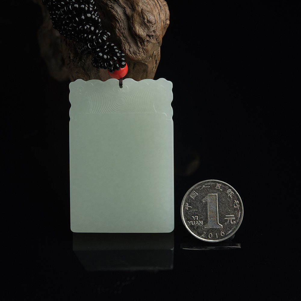 山料和田青白玉平安无事牌挂坠-红掌柜