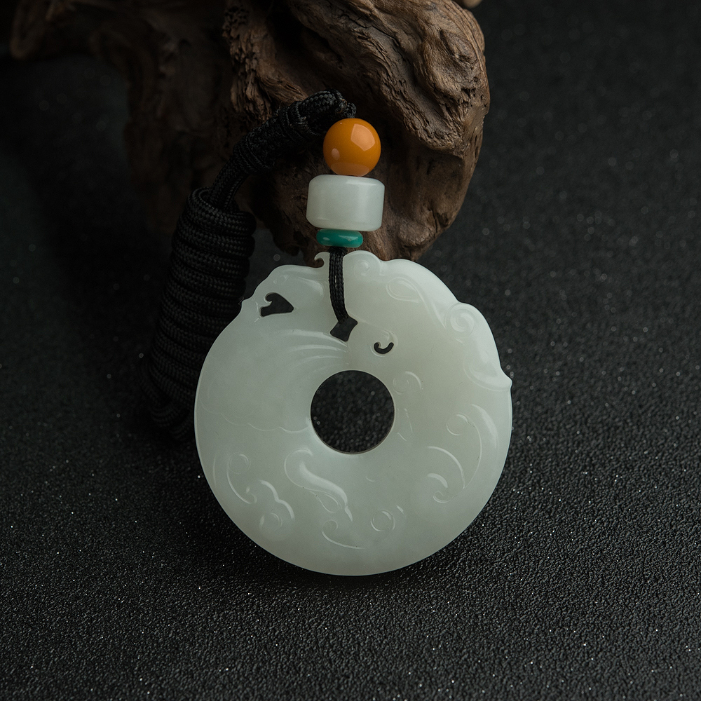 山料和田白玉仿古龙凤扣吊坠-红掌柜