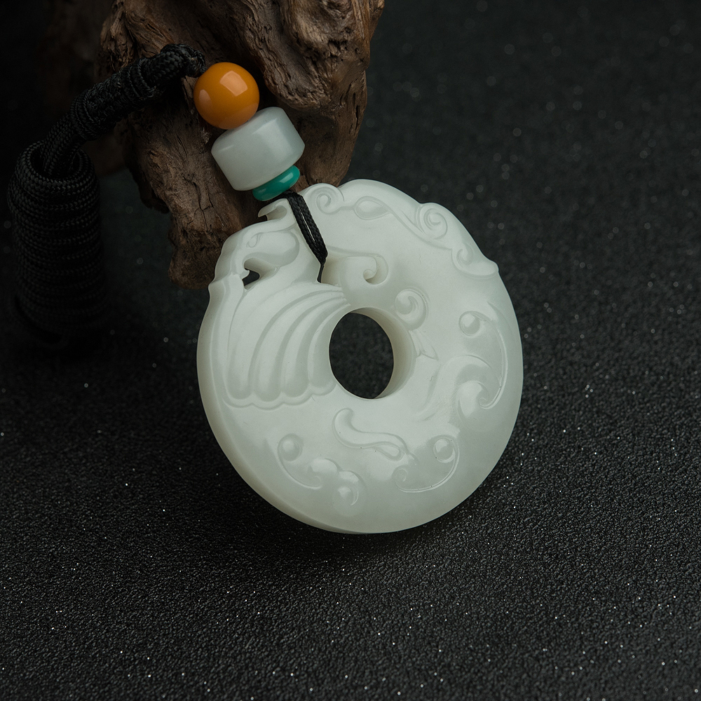 俄罗斯和田玉仿古龙凤扣吊坠-红掌柜