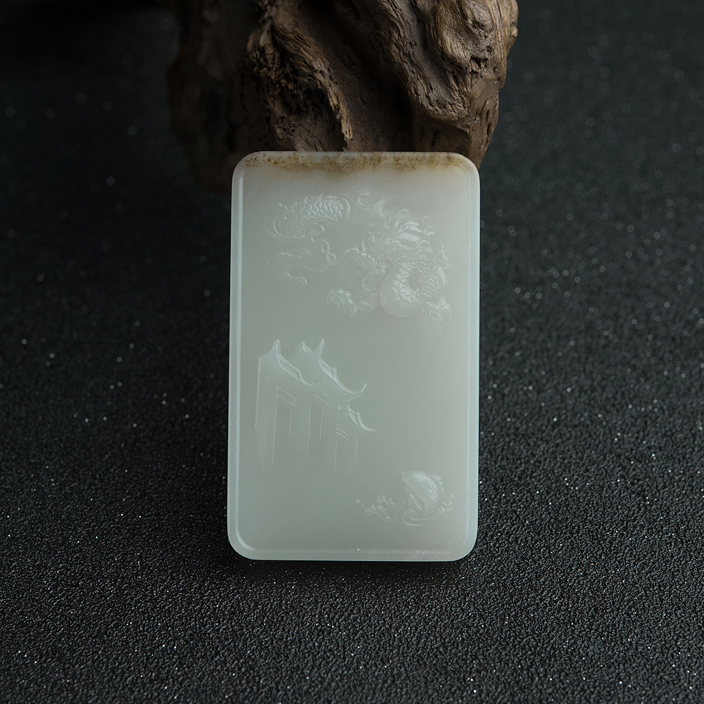 山料俏色和田玉鱼跃龙门吊坠-红掌柜