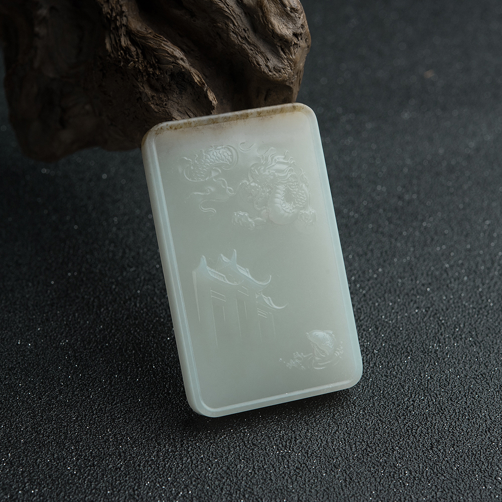 俏色和田玉鱼跃龙门吊坠-红掌柜