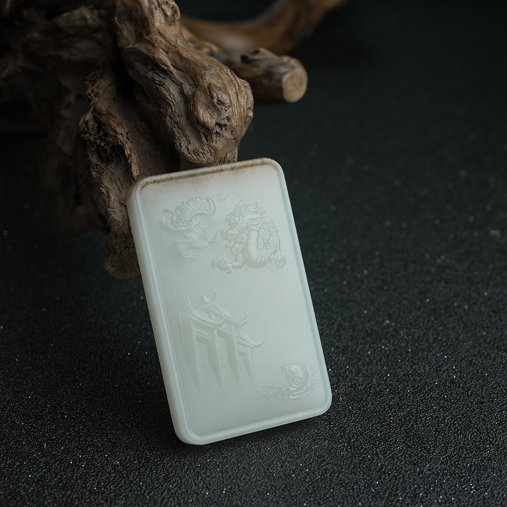 俄罗斯和田玉鱼跃龙门吊坠-红掌柜