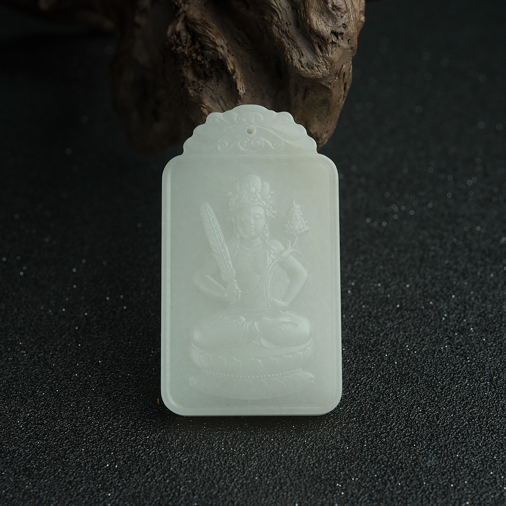 山料和田青白玉虚空藏菩萨吊坠-红掌柜