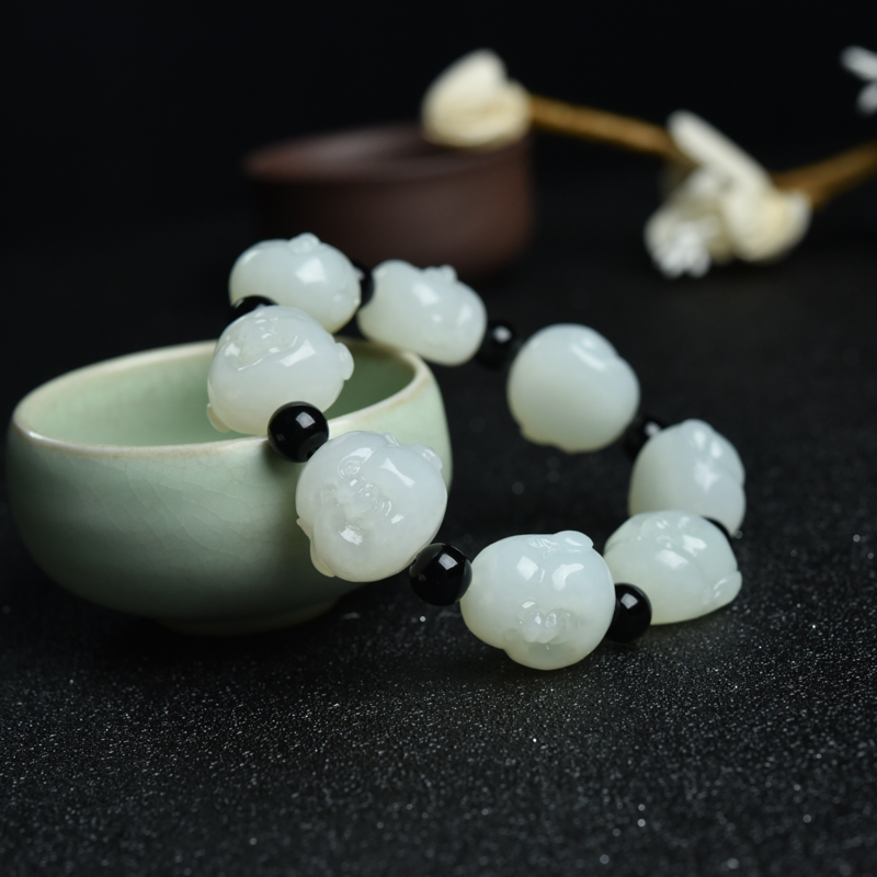 山料和田白玉佛头单圈手串-红掌柜