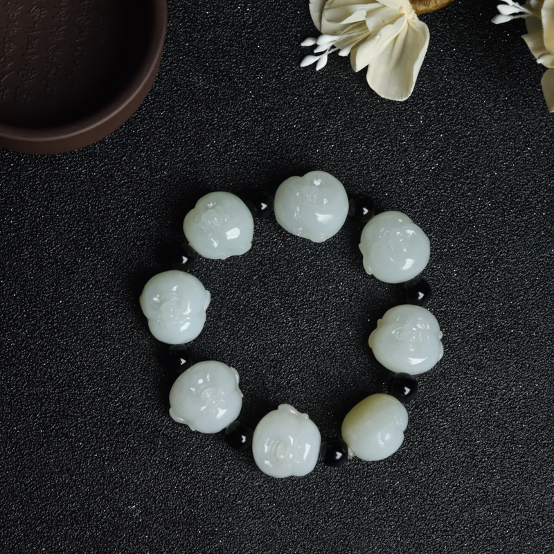 天然山料和田玉佛头单圈手串-红掌柜