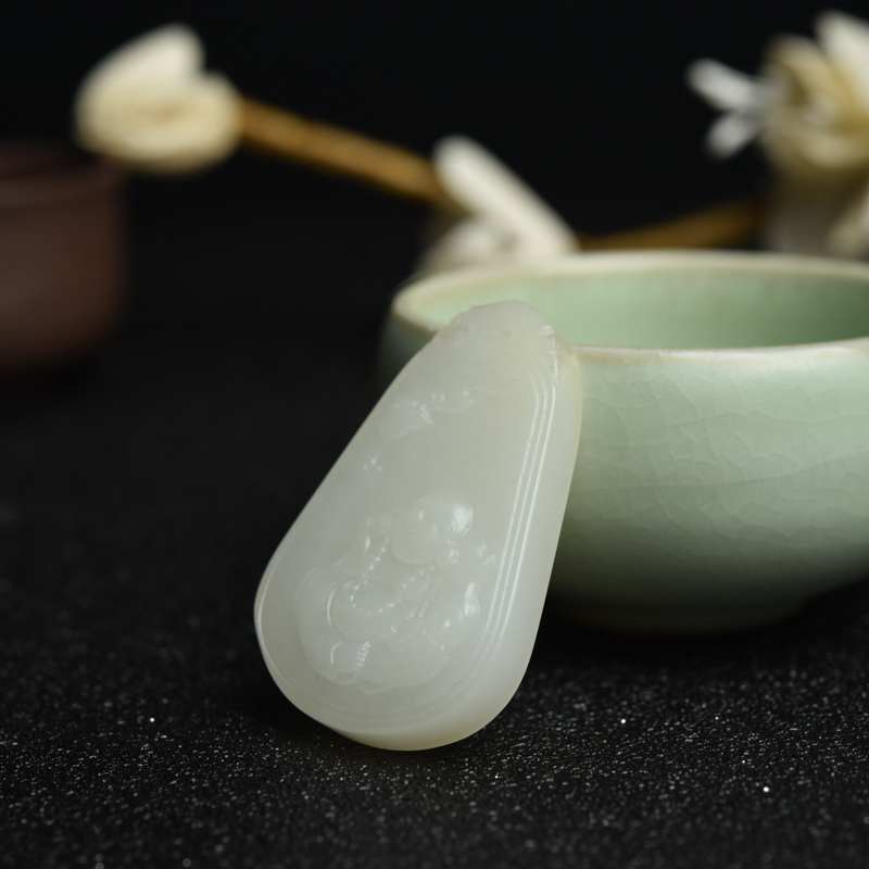 天然和田白玉福在眼前吊坠-红掌柜