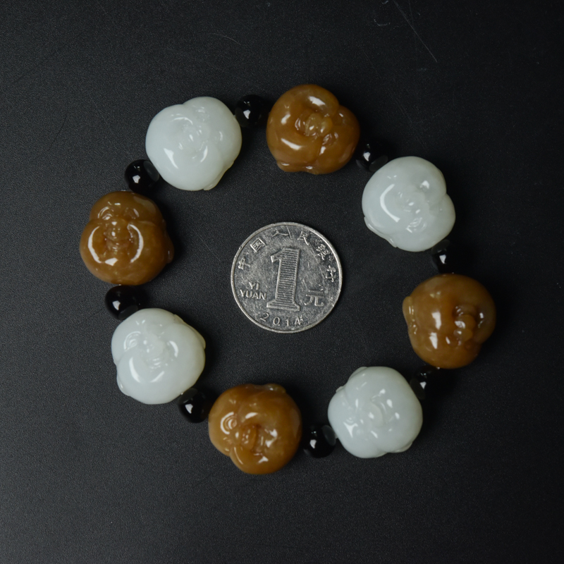 山料俏色和田玉佛头单圈手串-红掌柜