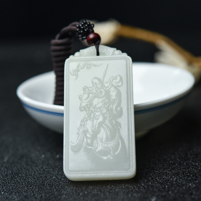 山料和田白玉关公吊坠-红掌柜