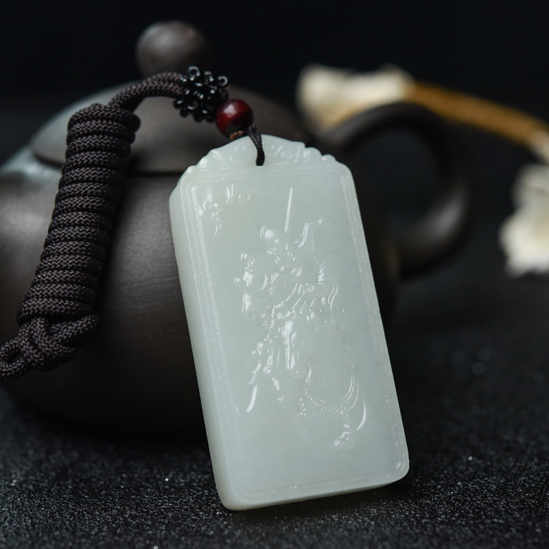 和田白玉关公吊坠-红掌柜