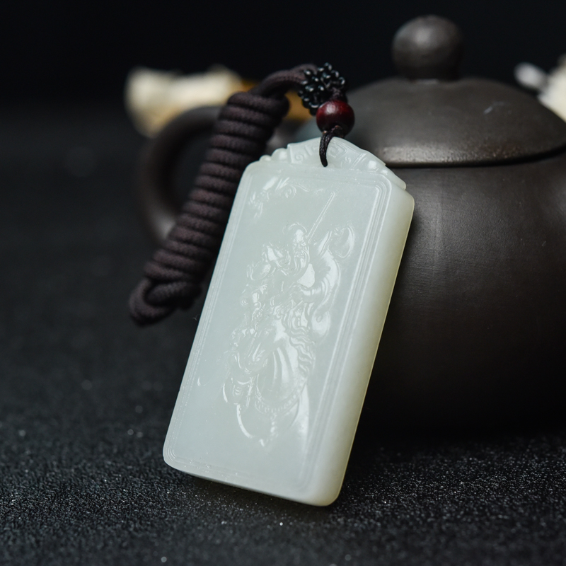 山料和田玉关公吊坠-红掌柜