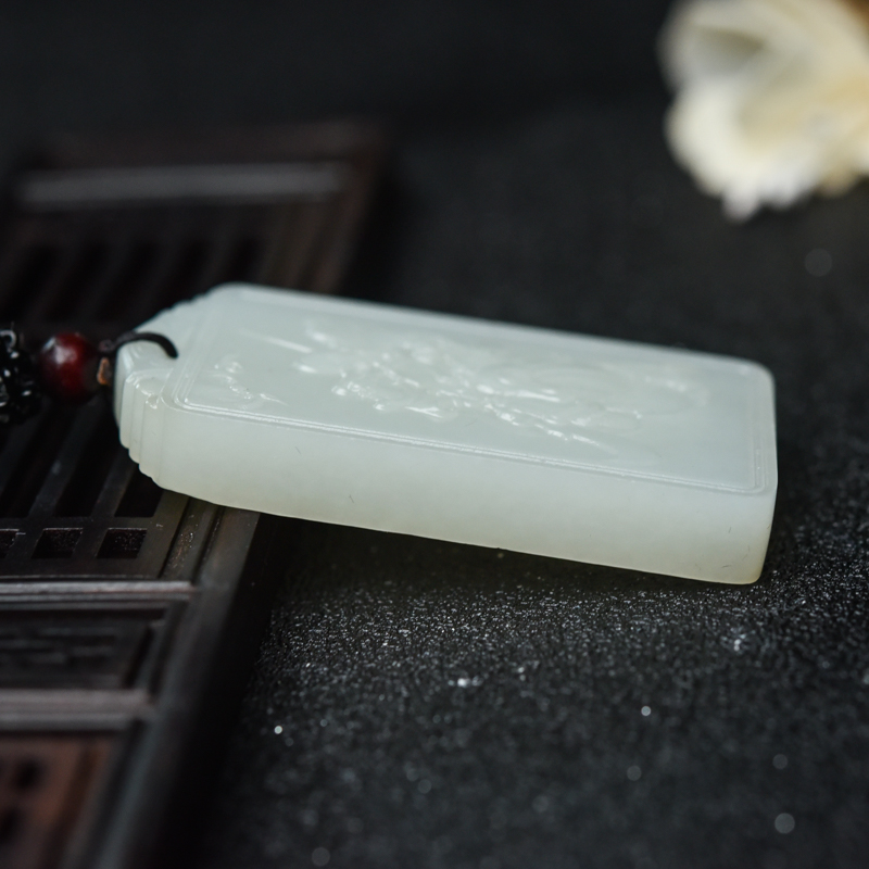 天然和田玉关公吊坠-红掌柜