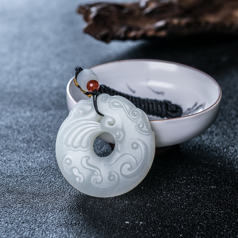 山料和田白玉龙仿古平安扣吊坠-红掌柜
