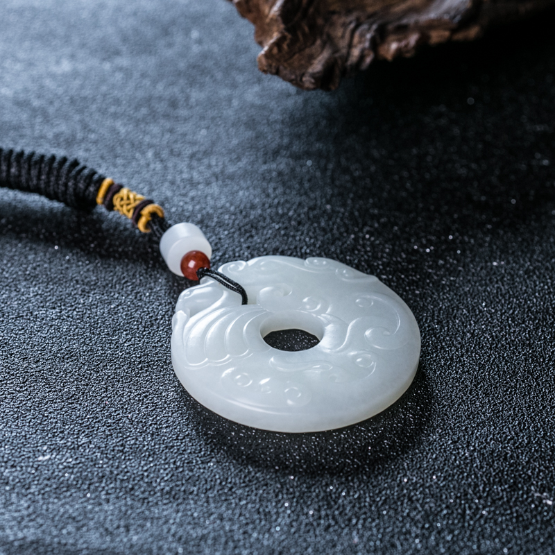 山料和田玉龙仿古平安扣吊坠-红掌柜