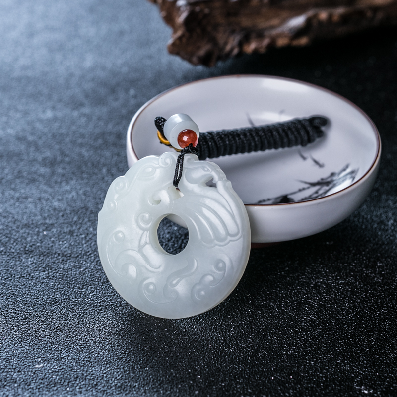 和田玉龙仿古平安扣吊坠-红掌柜