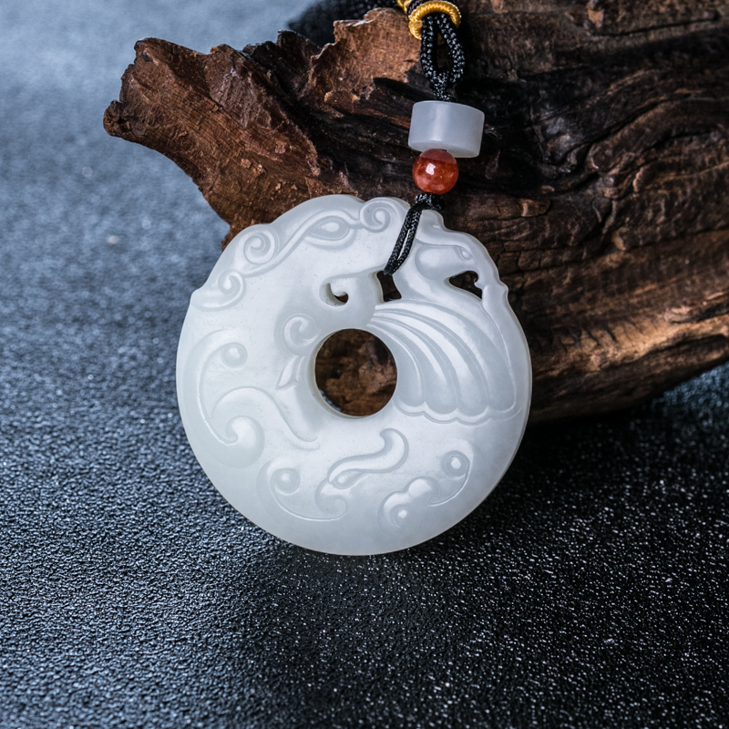 天然和田玉龙仿古平安扣吊坠-红掌柜