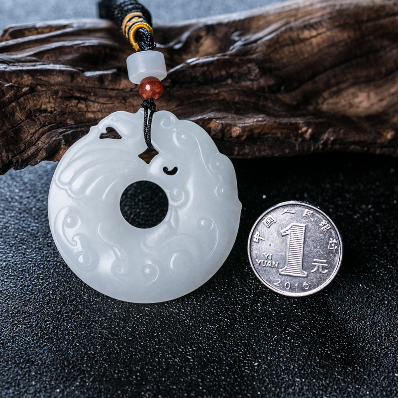 俄罗斯天然和田玉龙仿古平安扣吊坠-红掌柜