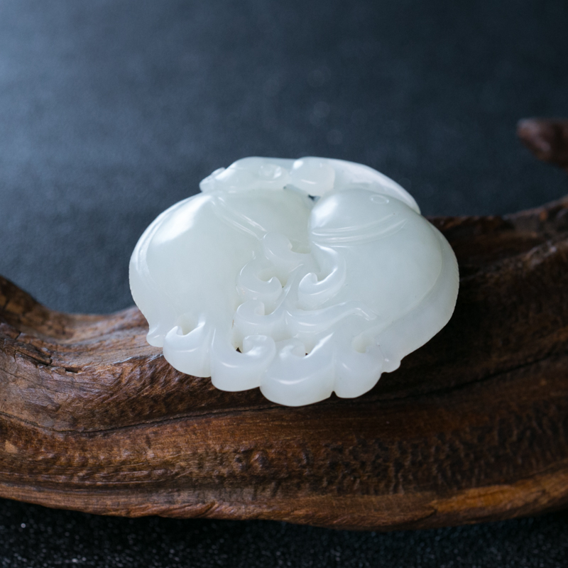 山料和田玉镂雕双鱼吊坠-红掌柜