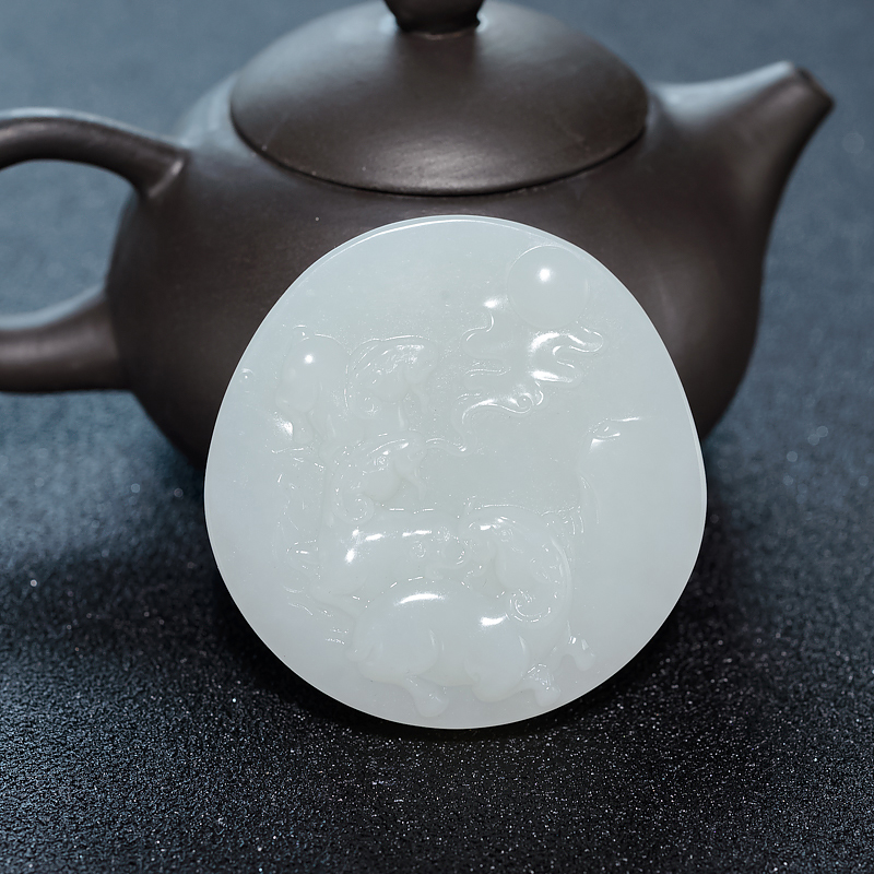 山料和田白玉三阳开泰吊坠-红掌柜