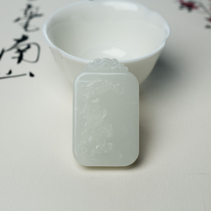 天然山料和田白玉连年有余吊坠-红掌柜