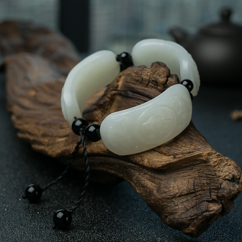 和田白玉兽面单圈手串-红掌柜