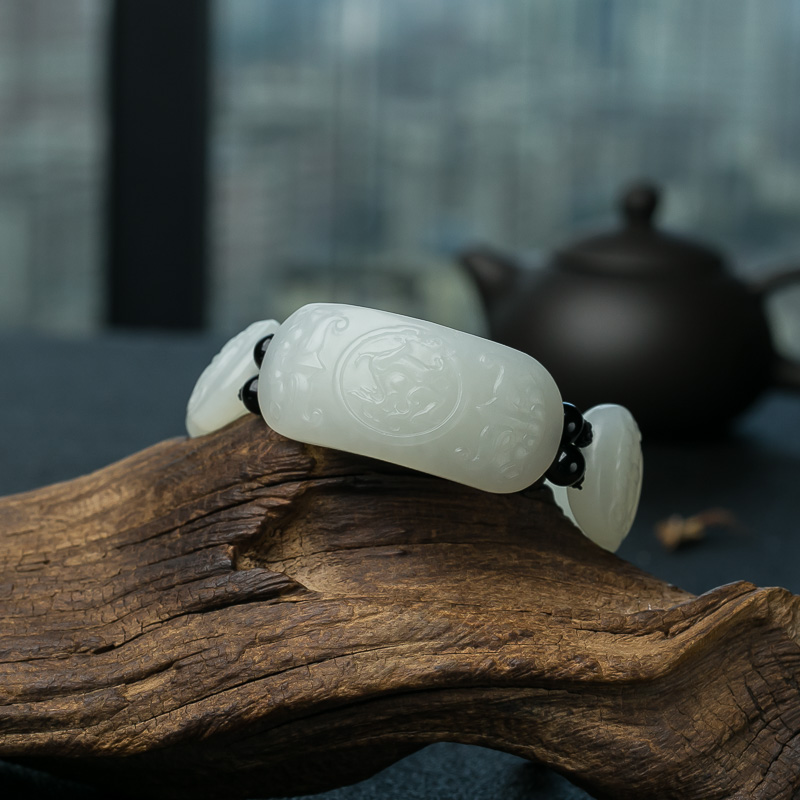 和田玉兽面单圈手串-红掌柜