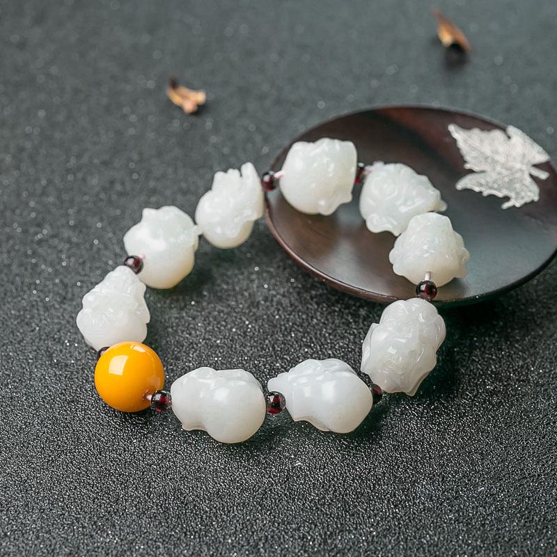 和田白玉罗汉头手串-红掌柜
