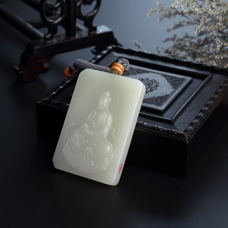 籽料和田玉观音吊坠 - 红掌柜