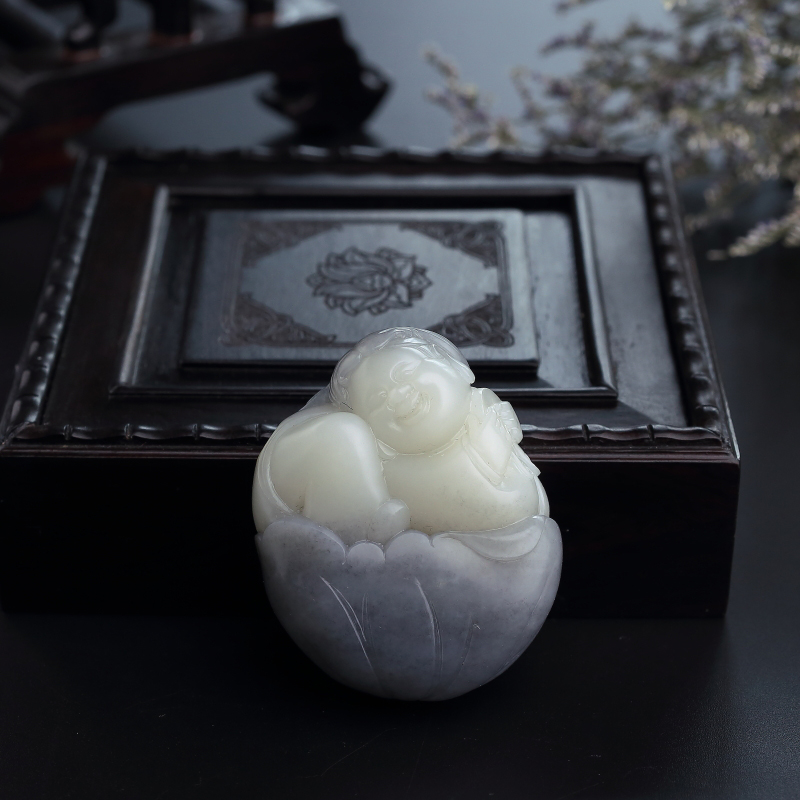 新疆天然和田玉连生贵子吊坠 - 红掌柜