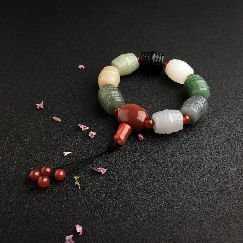 新疆天然和田玉多宝手串-红掌柜