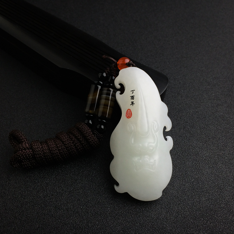 俄料天然和田玉龙头吊坠 - 红掌柜