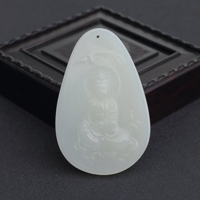 天然青海料和田白玉观音吊坠-红掌柜