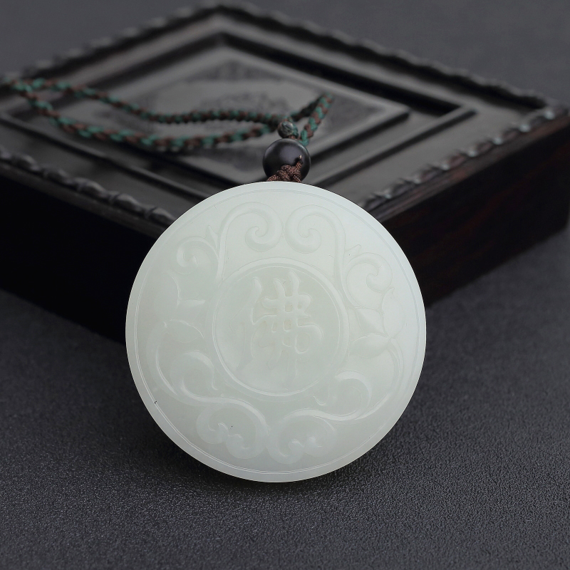 俄罗斯天然和田青白玉佛吊坠-红掌柜