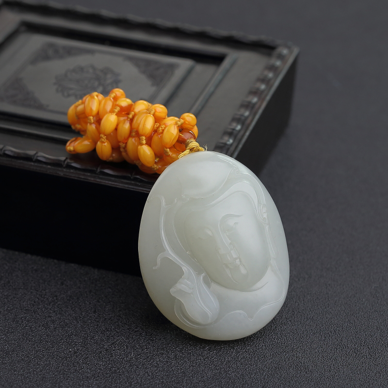 俄罗斯籽料青白玉观音吊坠-红掌柜