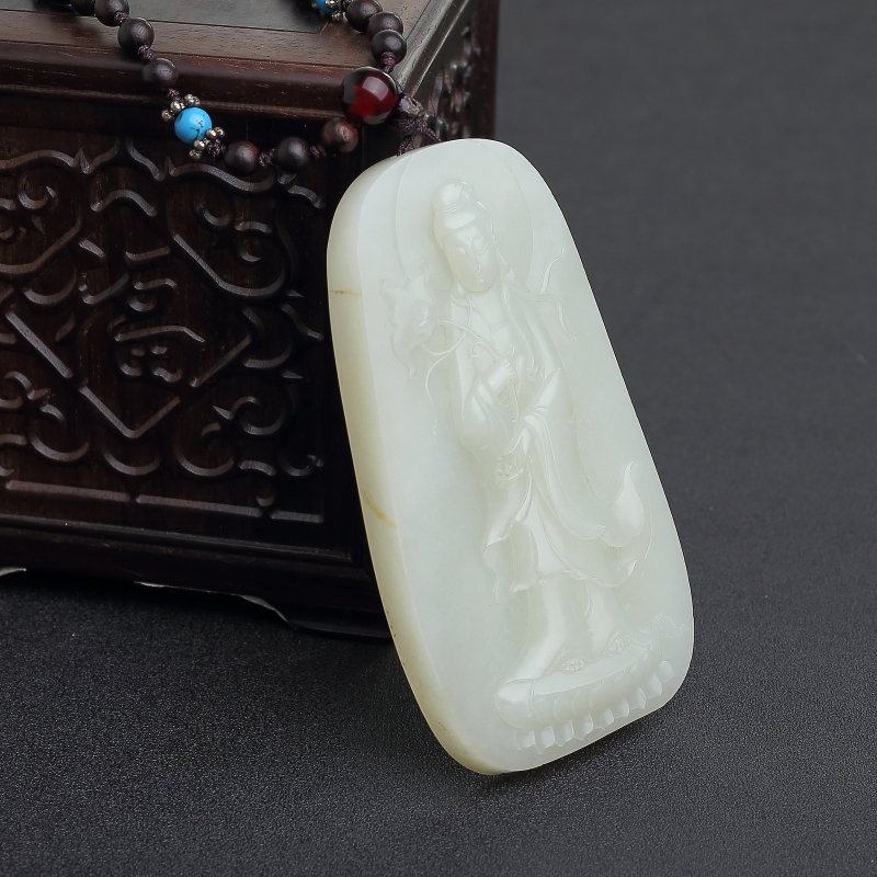 新疆籽料和田青白玉观音吊坠 - 红掌柜