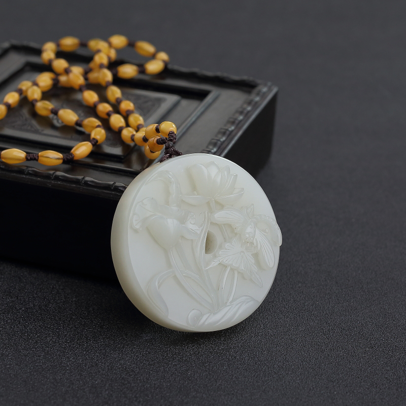 天然籽料青白玉喜事连连圆牌吊坠 - 红掌柜