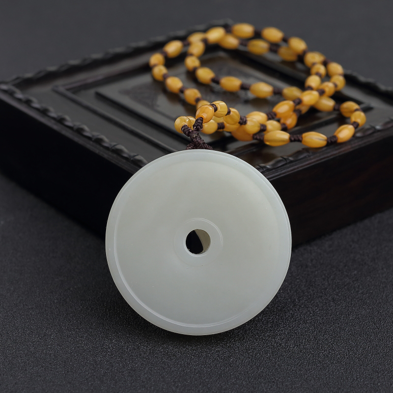 青白玉喜事连连圆牌吊坠 - 红掌柜