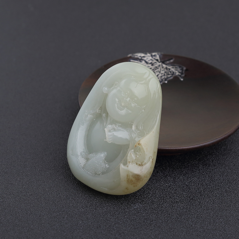 天然籽料青白玉戏蟾吊坠 - 红掌柜